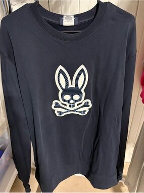 Psycho Bunny Navy Long-Sleeve Sweatshirt with White Bunny Skull